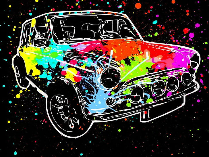 voiture, éclaboussures de peinture, coloré, Fond d'écran HD