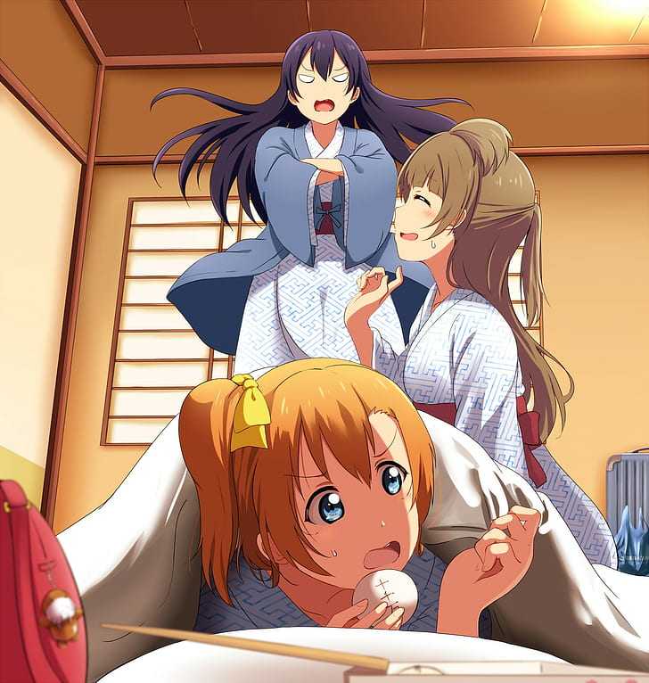 Love Live !, Anime-Mädchen, Sonoda Umi, Minami Kotori, Kousaka Honoka, HD-Hintergrundbild, Handy-Hintergrundbild