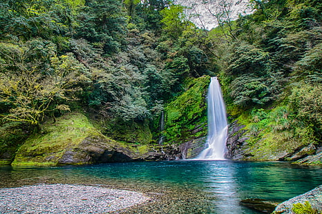 panoramic photo of waterfalls, Waterfalls, Taiping Mountain, panoramic photo, 台灣, A55, Tamron, Yilan, nature, waterfall, forest, river, stream, tree, water, tropical Rainforest, scenics, landscape, rock - Object, outdoors, thailand, green Color, HD wallpaper HD wallpaper