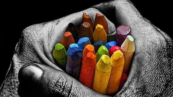 crayons assortis, crayons de couleur, coloration sélective, Fond d'écran HD HD wallpaper
