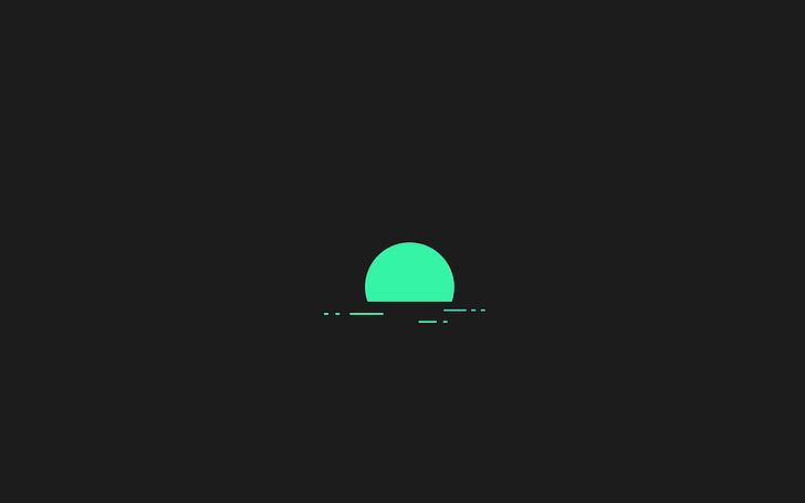 ครึ่งวงกลมสีเขียวบนภาพประกอบพื้นหลังสีดำเรียบง่ายพระอาทิตย์ตกพื้นหลังเรียบง่าย, วอลล์เปเปอร์ HD