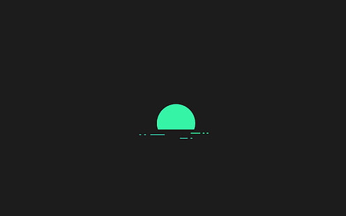 ครึ่งวงกลมสีเขียวบนภาพประกอบพื้นหลังสีดำเรียบง่ายพระอาทิตย์ตกพื้นหลังเรียบง่าย, วอลล์เปเปอร์ HD HD wallpaper