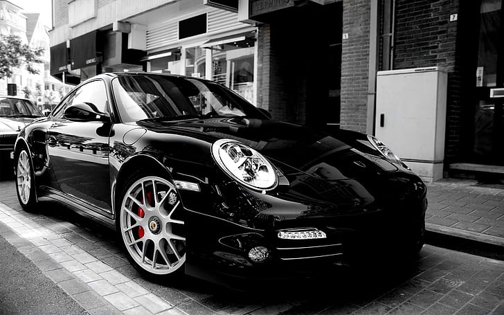 Superb Porsche 997 Turbo Black, cars, HD wallpaper