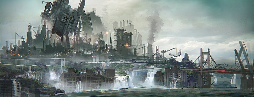 Brücke neben der Stadt digitale Tapete, Videospiel, NieR: Automata, HD-Hintergrundbild HD wallpaper