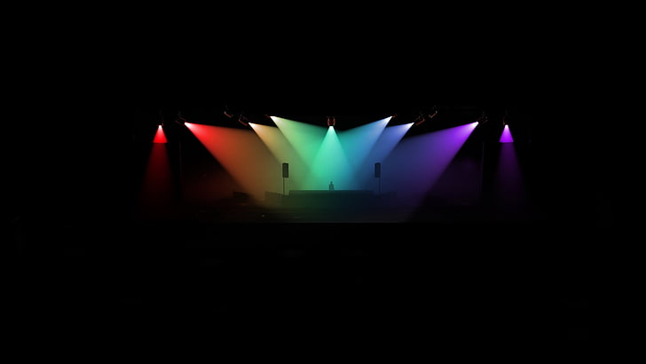 palcoscenico viola, luci, colorati, palcoscenici, musica, Sfondo HD