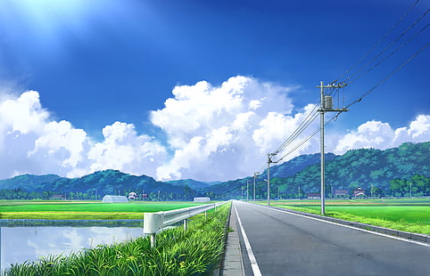 Anime, Original, Campagne, Route, Fond d'écran HD HD wallpaper