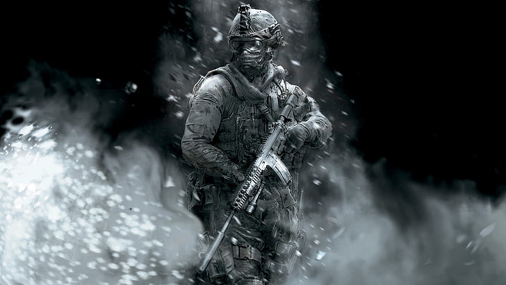 papier peint soldat, appel du devoir, soldat, arme à feu, fumée, lunettes, Fond d'écran HD