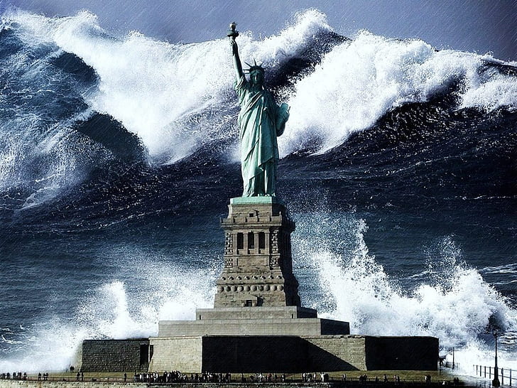 статуя на свободата цунами паметник 1024x768 Архитектура Паметници HD изкуство, Статуя на свободата, цунами, HD тапет