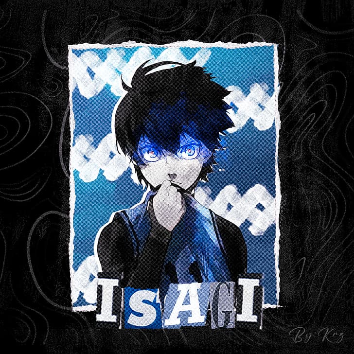 Blue Lock ブルーロック, Isagi Yoichi, ondas, arte da capa, olhos azuis, cabelo preto, HD papel de parede