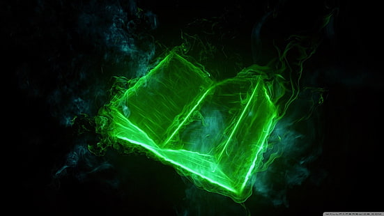 libro verde carta da parati 3D, libri, verde, arte digitale, nero, Sfondo HD HD wallpaper