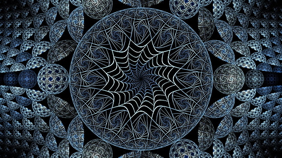 blue and gray mandala illustration, circle, patterns, rotation, shadows, light, HD wallpaper HD wallpaper