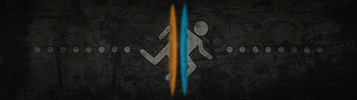 weiße Stickman-Illustration, Mehrfachanzeige, Portal (Spiel), Videospiele, HD-Hintergrundbild
