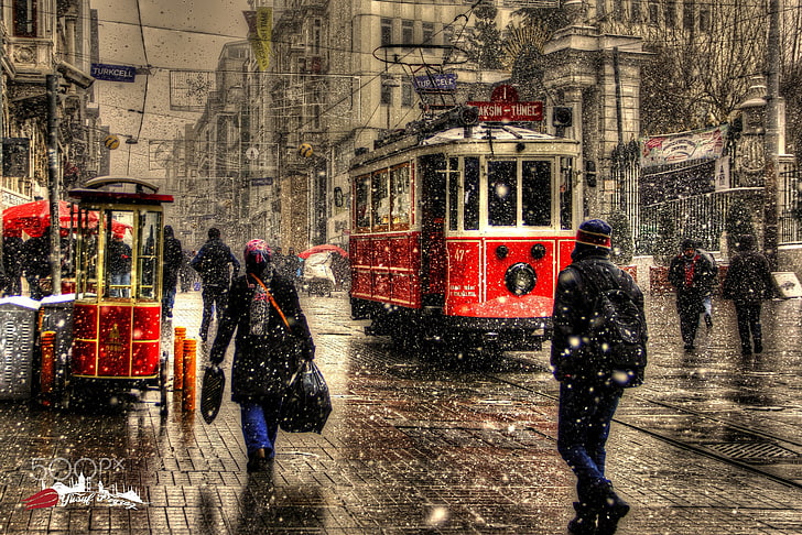 herr svart jacka, fotografi, stad, vinter, snö, Turkiet, Istanbul, HD tapet