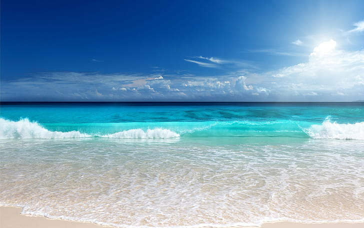Sea Sunshine, Mar, azul, Océano, playa, esmeralda, sol, sol, Fondo de pantalla HD