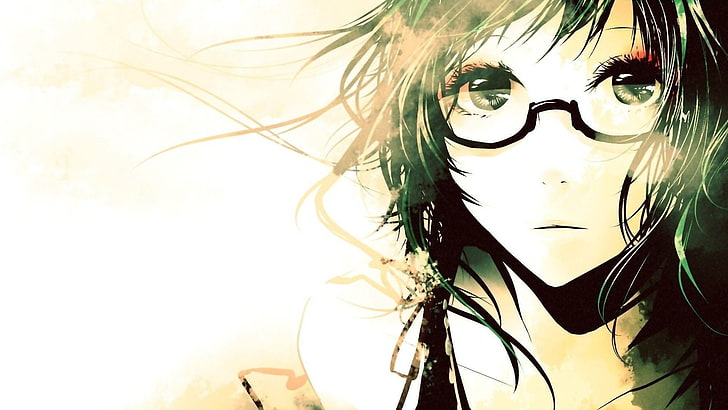 brillen, brille, anime art, anime, anime girl, große augen, cool, cg kunstwerk, mädchen, langes haar, illustration, HD-Hintergrundbild