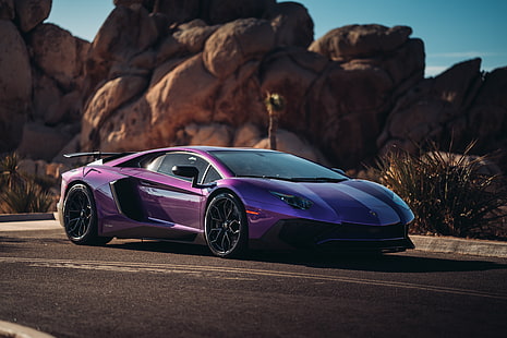 Lamborghini Aventador SuperVeloce Coupe, Фиолетовый, 5K, HD обои HD wallpaper