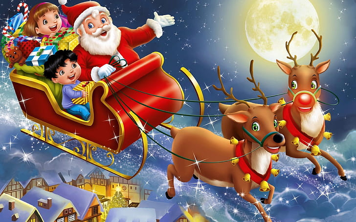 Нова година Деца Дядо Коледа и елени Photo Hd тапети за мобилни телефони Таблет и лаптоп 3840 × 2400, HD тапет