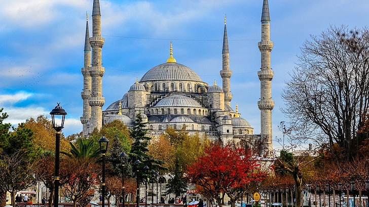 Blue Mosque, Sultan Ahmed Mosque, mosque, architecture, Islam, city, Islamic architecture, Istanbul, Turkey, trees, HD wallpaper