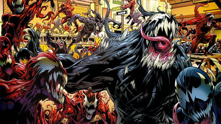 Venom Carnage HD, карикатура / комикс, отрова, касапница, HD тапет