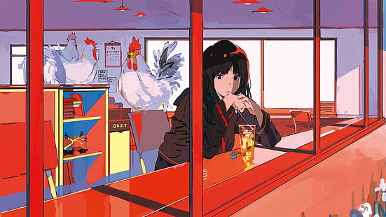 Anime, Manga, Anime Girls, Minimalismus, Schulmädchen, kurze Haare, Matrosenuniform, HD-Hintergrundbild HD wallpaper