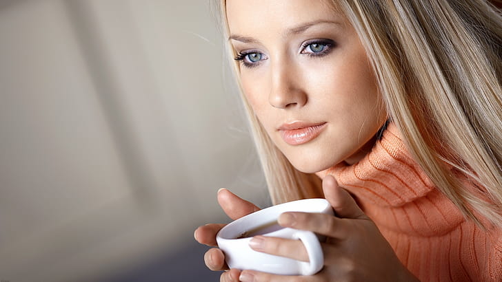 блондинка синий кофе пригласить людей другой HD Art, синий, блондинка, горячий, глаза, чашка, кофе, HD обои