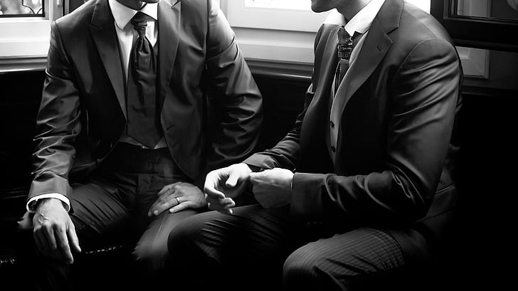 blazersq, 남자, 양복을 입고 두 사람의 회색조 사진, HD 배경 화면