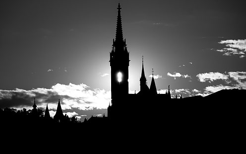 Церковь Матьяша, силуэт башни, мир, 2560x1600, Европа, Будапешт, Венгрия, церковь Матьяша, HD обои HD wallpaper