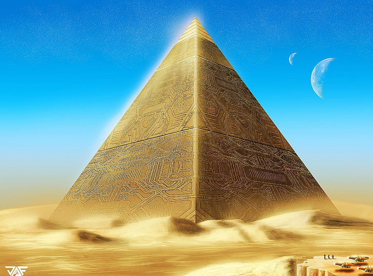 Altın piramit, Mısır Piramidi illüstrasyon, sanatsal, fantezi, altın, piramit, HD masaüstü duvar kağıdı