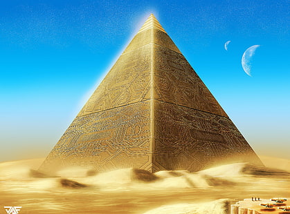 금 피라미드, 이집트의 피라미드 그림, 예술, 판타지, 금, 피라미드, HD 배경 화면 HD wallpaper