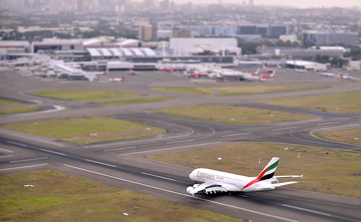 white airplane, The plane, Airport, Strip, Day, Aviation, The view from the top, A380, The rise, Airbus, HD wallpaper