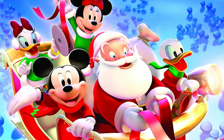 Disney Christmas Wallpapers Hd Mickey Mouse With Santa Claus, Tapety HD