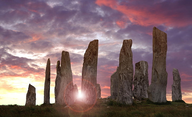 Callanish Stones, фотографии изгороди, Европа, Великобритания, руины, Шотландия, скалы, камни Калланиш, остров Льюис, стоячие камни калланиш, наружные гибриды, Шотландия, каменное кольцо Калланиш, HD обои