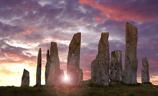Callanish Stones, фотографии изгороди, Европа, Великобритания, руины, Шотландия, скалы, камни Калланиш, остров Льюис, стоячие камни калланиш, наружные гибриды, Шотландия, каменное кольцо Калланиш, HD обои HD wallpaper