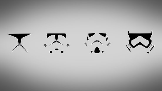 Илюстрация Clone Trooper, четири различни дизайна на шлемовете на штурмовици, Междузвездни войни, прости, клонирани войници, минимализъм, цифрово изкуство, HD тапет HD wallpaper