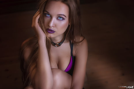 regard, visage, main, maquillage, rouge à lèvres, Daria Bliznakova, Alexander Drobkov-Light, lèvres violettes, Fond d'écran HD HD wallpaper