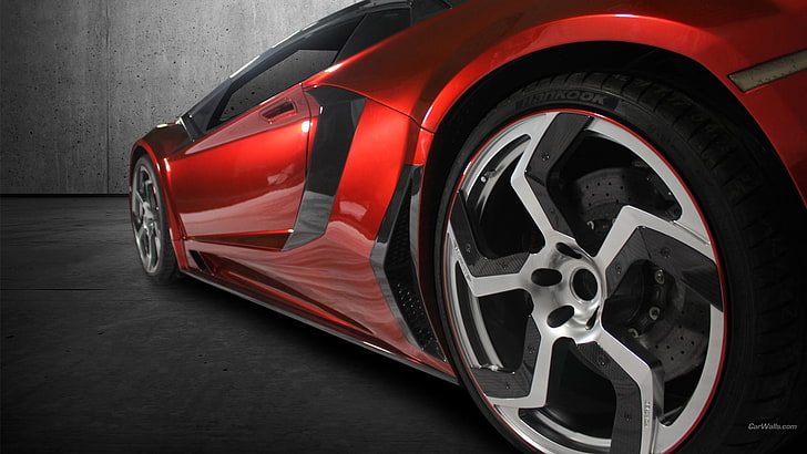 röd bil, Lamborghini Aventador, bil, HD tapet