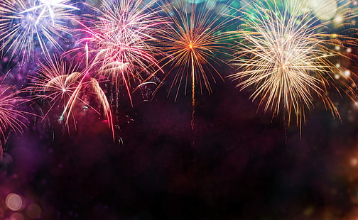 تحية ، ملونة ، الألعاب النارية ، العام الجديد ، سعيد ، ليلة ، 2017 ، عطلة الاحتفال ، حفظ رأس السنة الجديدة، خلفية HD HD wallpaper