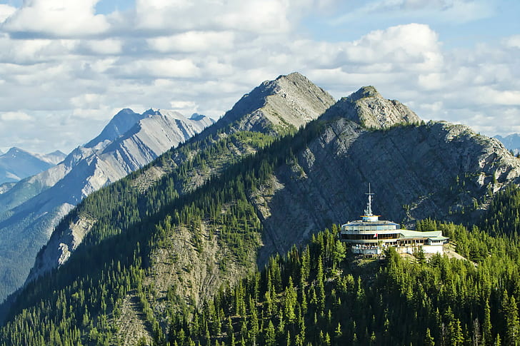 Kanada, Banff-Nationalpark, Kanada, Felsen, Wolken, Wald, Bäume, Berge, Alberta, Banff-Nationalpark, Banff, HD-Hintergrundbild