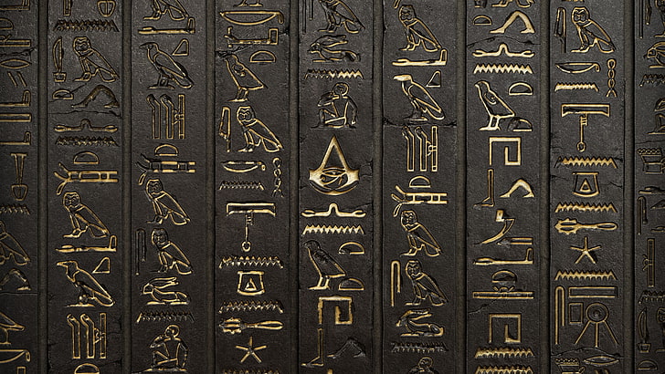 wall  hieroglyphs  digital art  video games  Assassins Creed: Origins  Assassins Creed, HD wallpaper