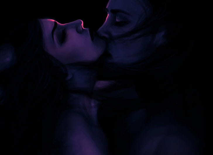 man kissing woman digital wallpaper, girl, love, passion, guy, hugs, art, Mochifin, HD wallpaper