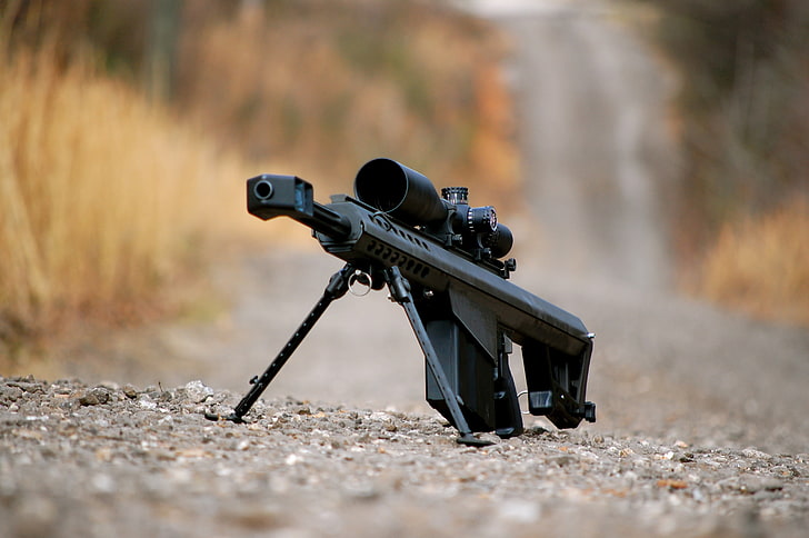 karabin czarny, żwir, karabin, snajper, ciężki, Barrett M82, Tapety HD