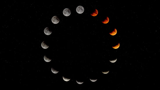 Луна, космос, звезди, кръг, червена луна, лунни фази, HD тапет HD wallpaper