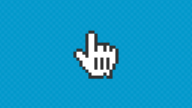 white Mickey Mouse hand cursor, square, pixels, cyan, hand gesture, simple, cyan background, HD wallpaper