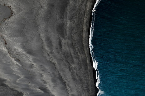 風景黒い砂鳥瞰図アイスランドヴィク海、 HDデスクトップの壁紙 HD wallpaper