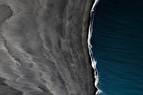 vik, islândia, paisagem, mar, vista aérea, areia preta, HD papel de parede HD wallpaper
