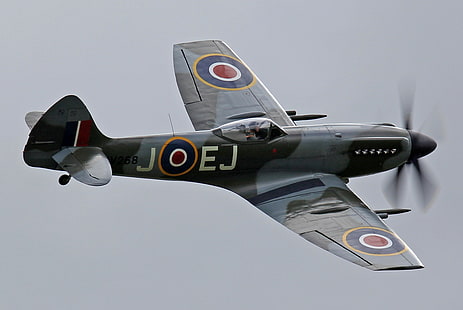 gökyüzü, avcı, İngiliz, tek motorlu, WW2, Supermarine, Spitfire Mk.XIV, HD masaüstü duvar kağıdı HD wallpaper