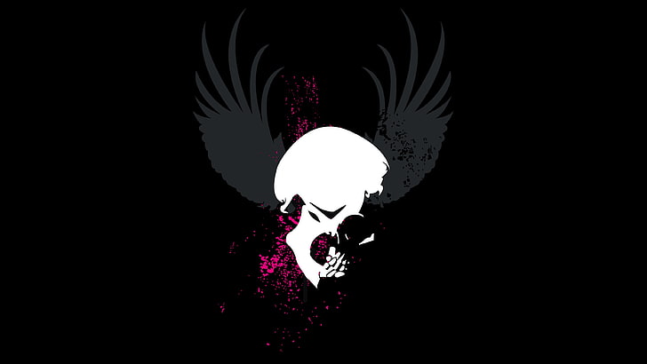 شعار الجمجمة البيضاء ، الجمجمة ، ناقلات الفن ، الجرونج ، خلفية سوداء، خلفية HD