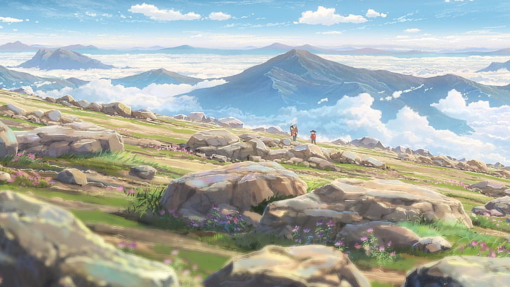 film animowany przedstawiający góry, Kimi no Na Wa, Twoje imię, krajobraz, góry, skały, Tapety HD