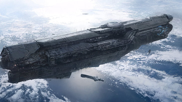 илюстрация на боен кораб в средата на въздуха, научна фантастика, UNSC Infinity, UNSC, Halo, HD тапет