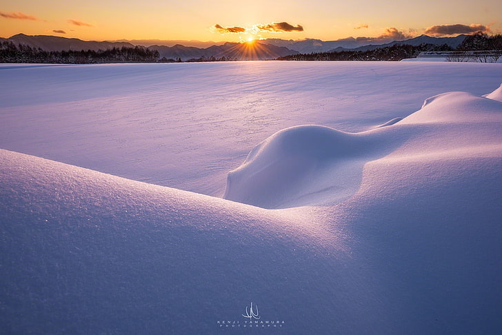 snow, mountains, dawn, photographer, Kenji Yamamura, HD wallpaper